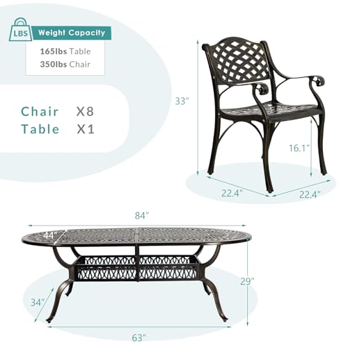 9-Piece Cast Aluminum Outdoor Dining Set with 8 Chairs and Oval Table I2273