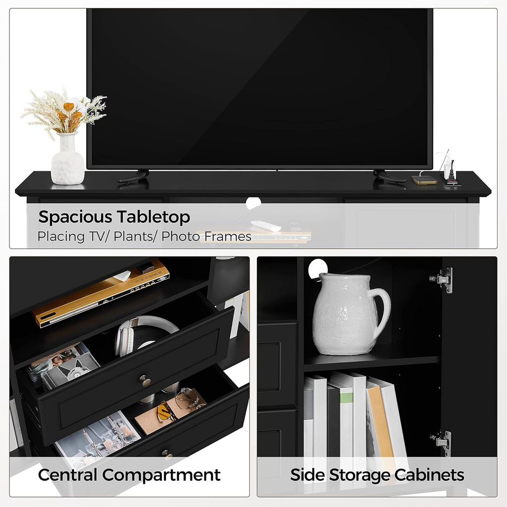 Black Media Entertainment Center with Power Outlet & Storage Cabinets P9837