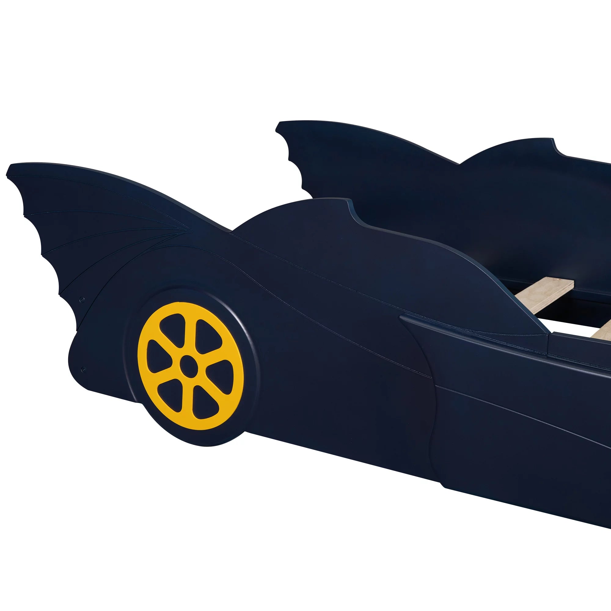 Blue/Yellow Twin Size Race Car Shaped Wood Platform Bed Frame N3454