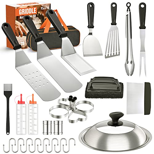 14pcs Flat Top Grill Accessories Set with Spatulas, Basting Cover, Scraper, Tongs A128686