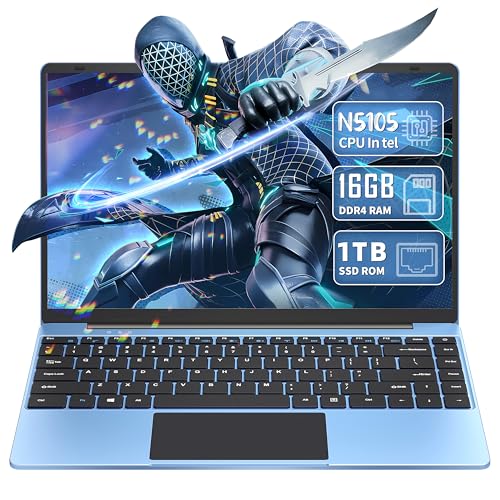 Blue Laptop Computer, Celeron N5105, 16GB RAM, 512G SSD, FHD IPS, Win 11 Pro, Convertible 180° U915156