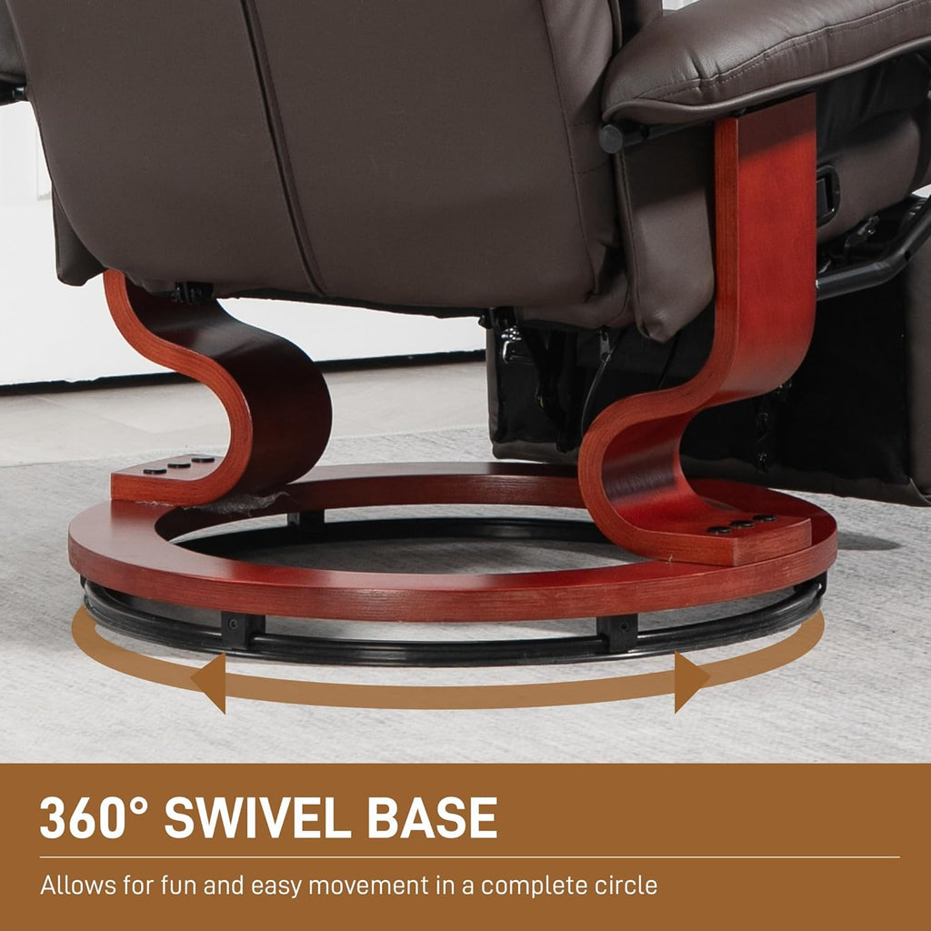 Brown PU Leather Manual Swivel Recliner Chair with Footrest S587819
