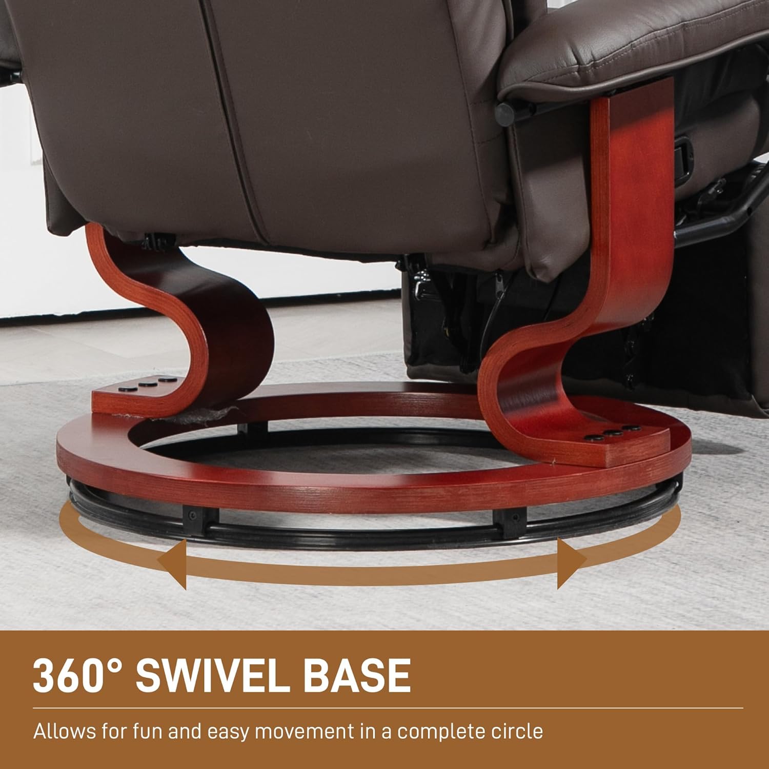 Brown PU Leather Manual Swivel Recliner Chair with Footrest S587819