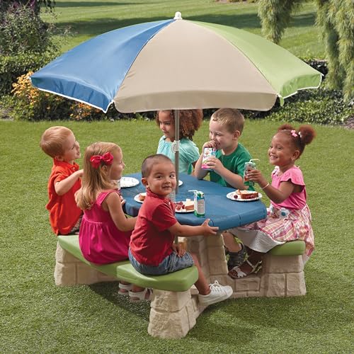 Blue & Green Kids Picnic Table with Removable Umbrella L9185