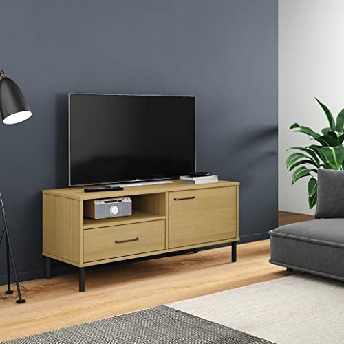 Brown Solid Wood Pine TV Stand with Storage O749347