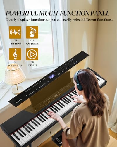 88 Key Full Size Digital Piano with Bench and 3 Pedal Unit (Black) S763