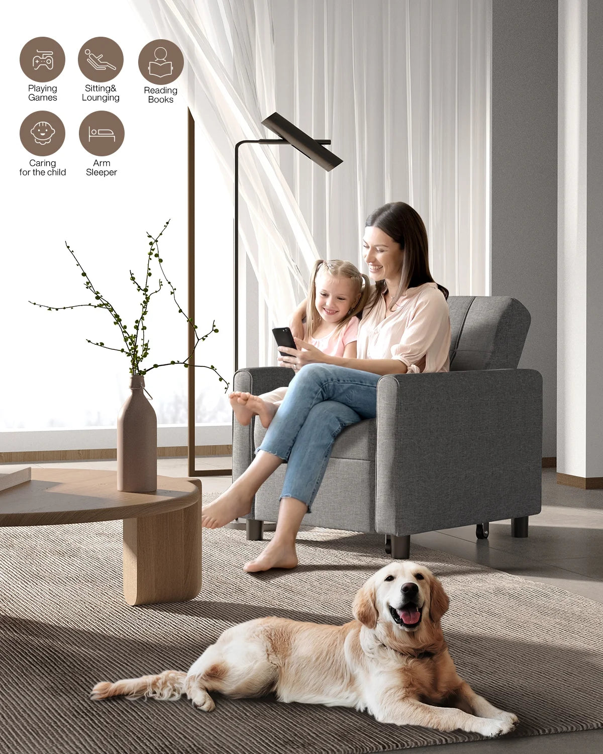 Grey Convertible Chair Single Bed R858