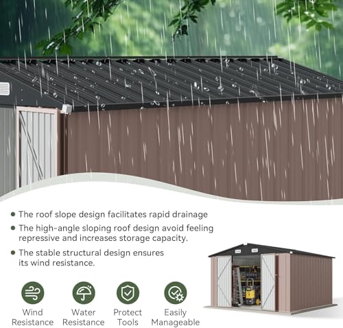 10 x 12FT Outdoor Storage Shed with Double Hinged Door Metal Shed Q97246