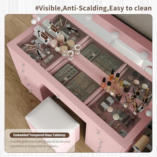 White Vanity Desk with Mirror and 11 Drawers G823634