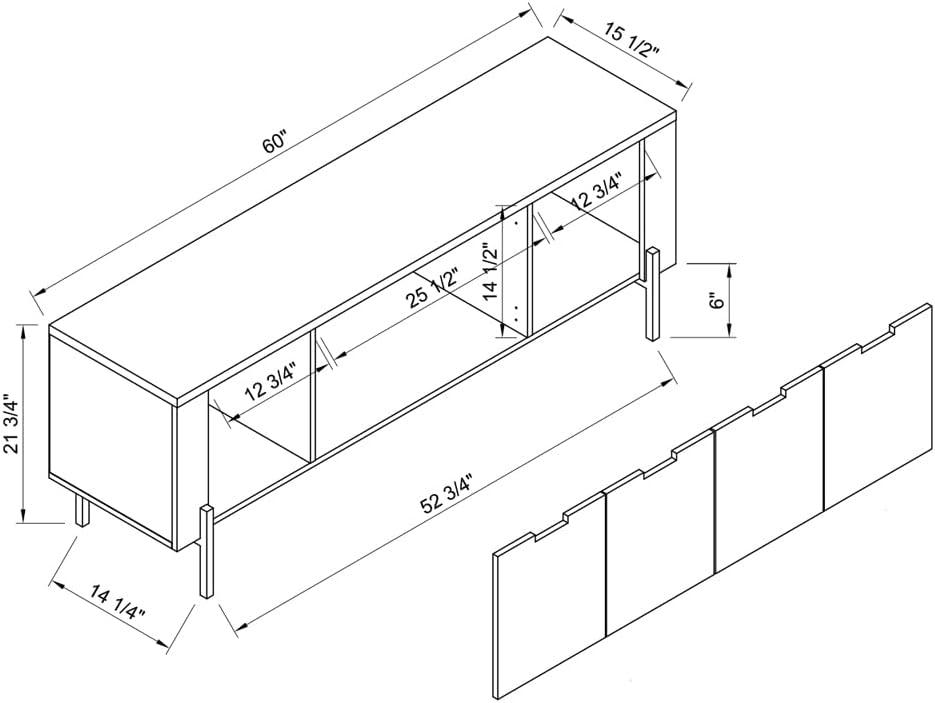 White & Distressed Grey TV Stand with Four Cabinet Doors J594