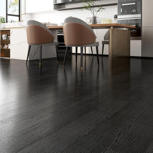 17-Pack 6"x36" Black Wood Luxury Vinyl Plank Flooring Peel and Stick Tiles Q126697