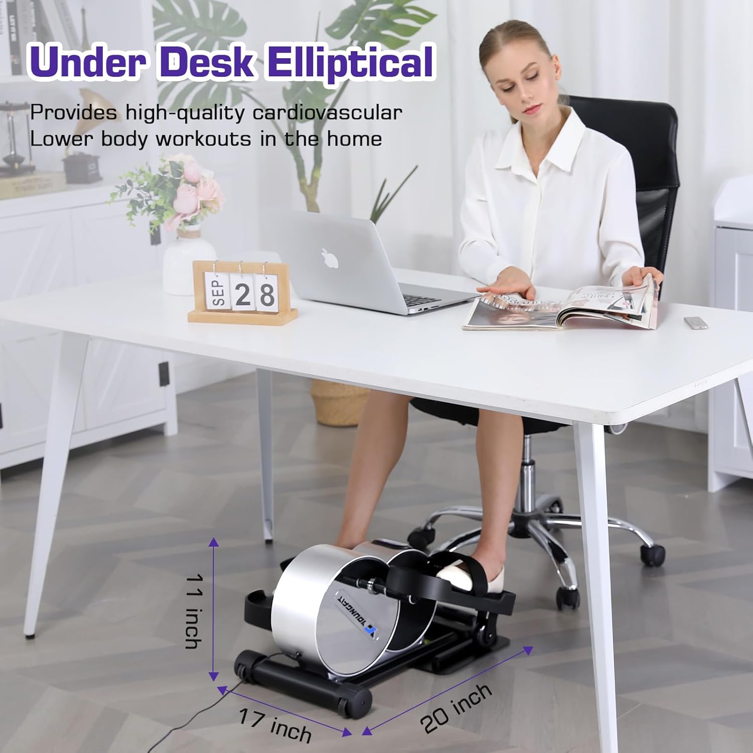 Portable Electric Seated Pedal Ellipse Machine with Remote and App Control, LCD Display I64237