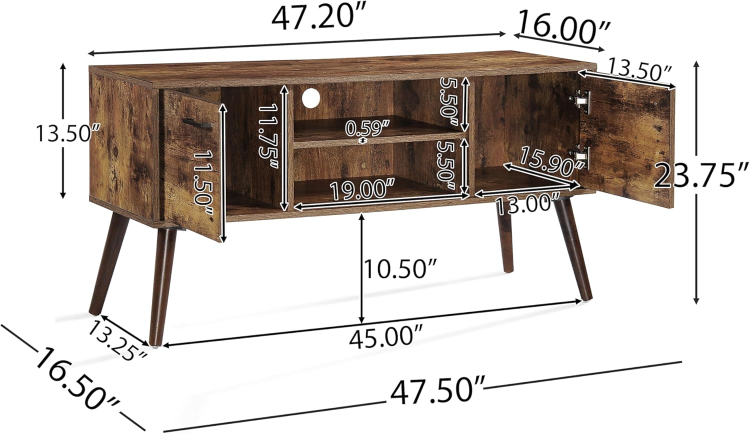 Rustic Brown TV Stand with 2 Doors & Open Shelves H85101