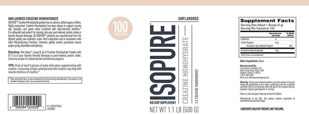 Unflavored 100% Whey Protein Isolate 500g J4605