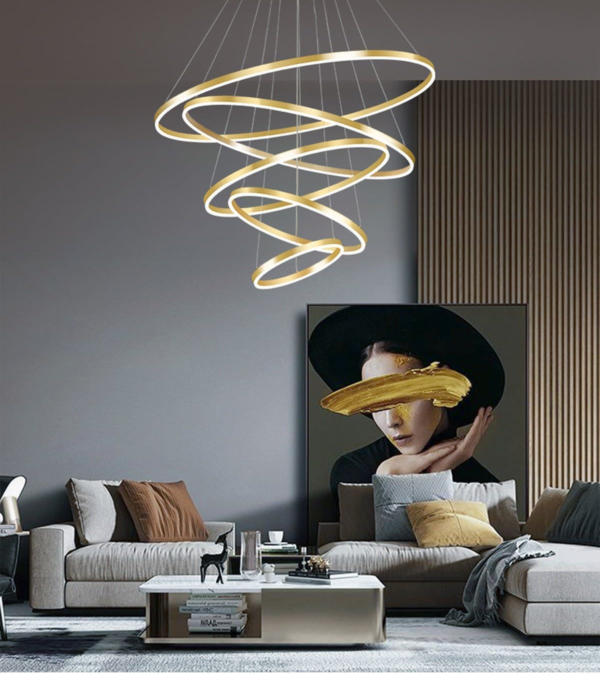 6 Rings Gold LED Chandelier with Remote Control K88675