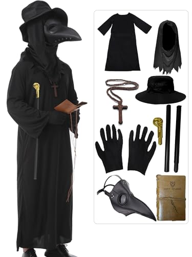 Plague Doctor Costume Set 8 in 1 Halloween Costumes Plague Doctor Mask Outfit U5879