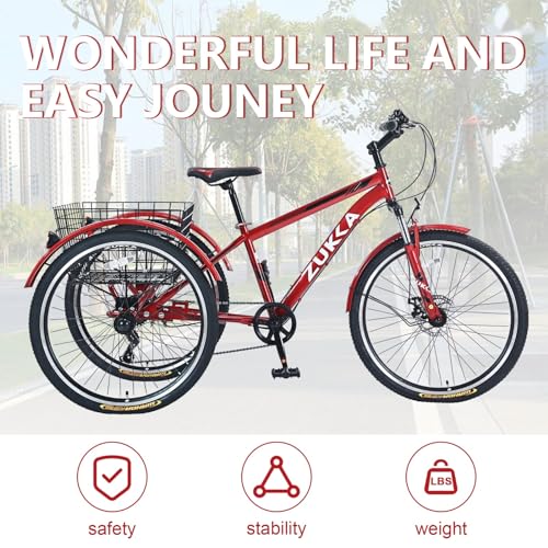 26-Inch 7-Speed 3 Wheel Adult Tricycle with Basket C659