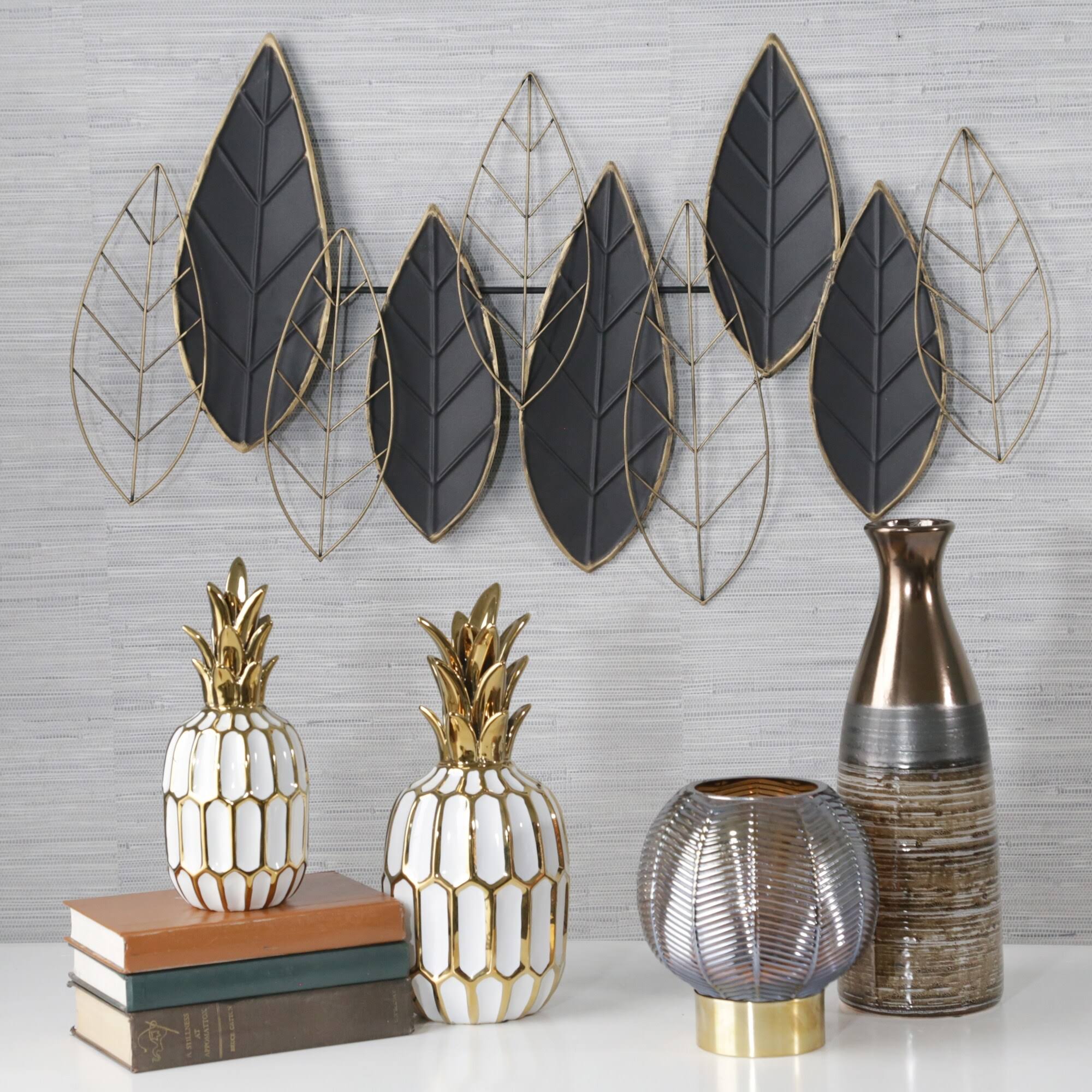 Black/Gold Metal Leaf Wall Decor T79882