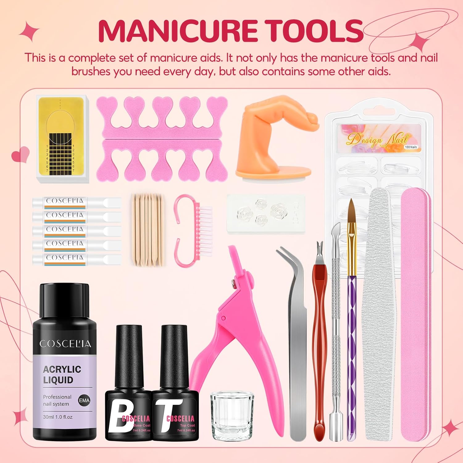 Acrylic Nail Kit with Drill and Nail Lamp 36W 3pcs Gel Polish 12pcs Decoration Powder Manicure Kit H532119