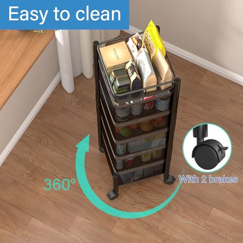 5 Tier Black Rolling Storage Cart K219372