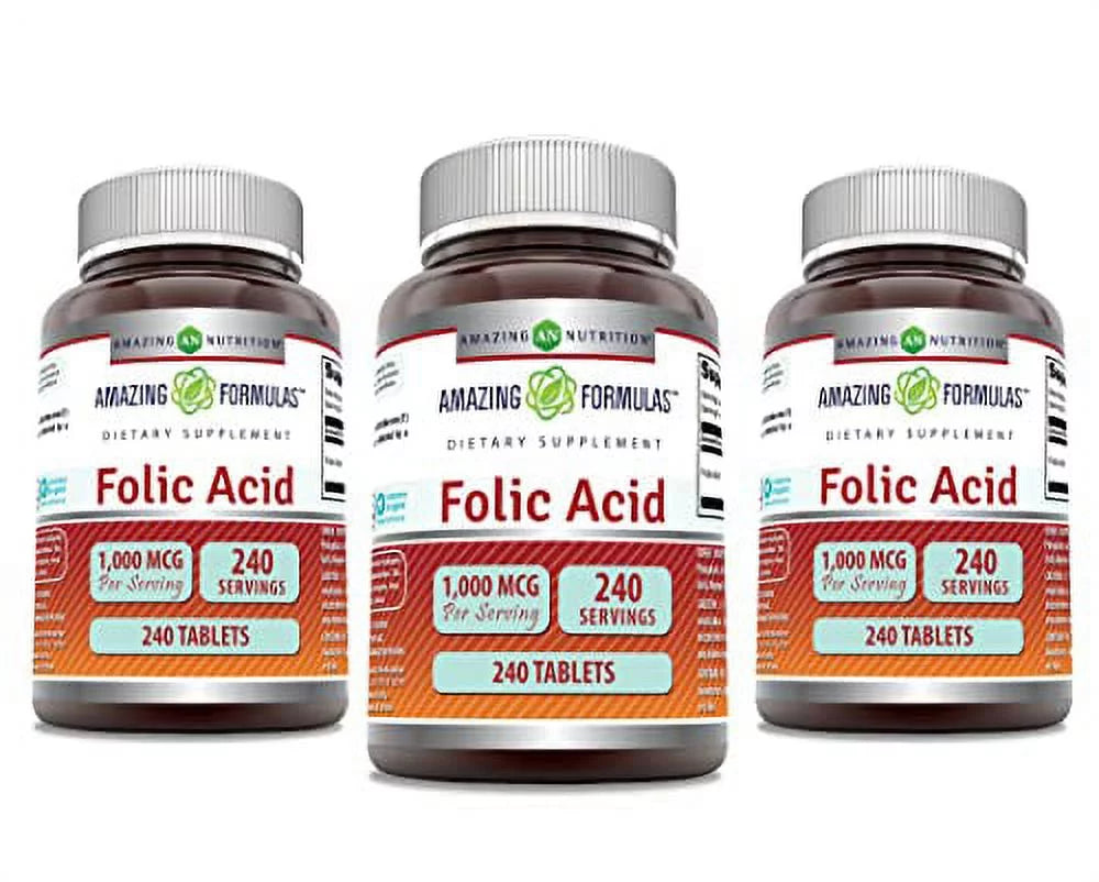 Folic Acid 1000 mcg 240 Tablets Supplement Pack of 3 N90689