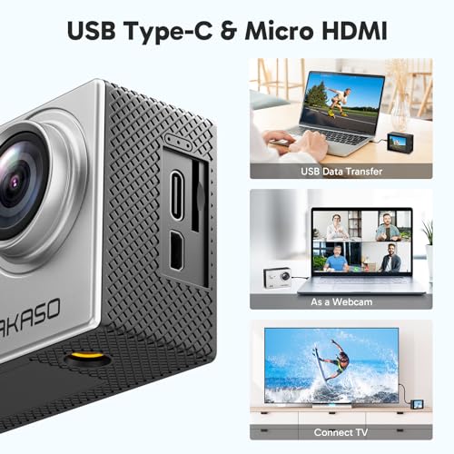 4K30FPS 20MP WiFi Action Camera with EIS Ultra HD Underwater Camera 131FT Waterproof Camera Remote Control 4X Zoom Support External Microphone Silver E69091