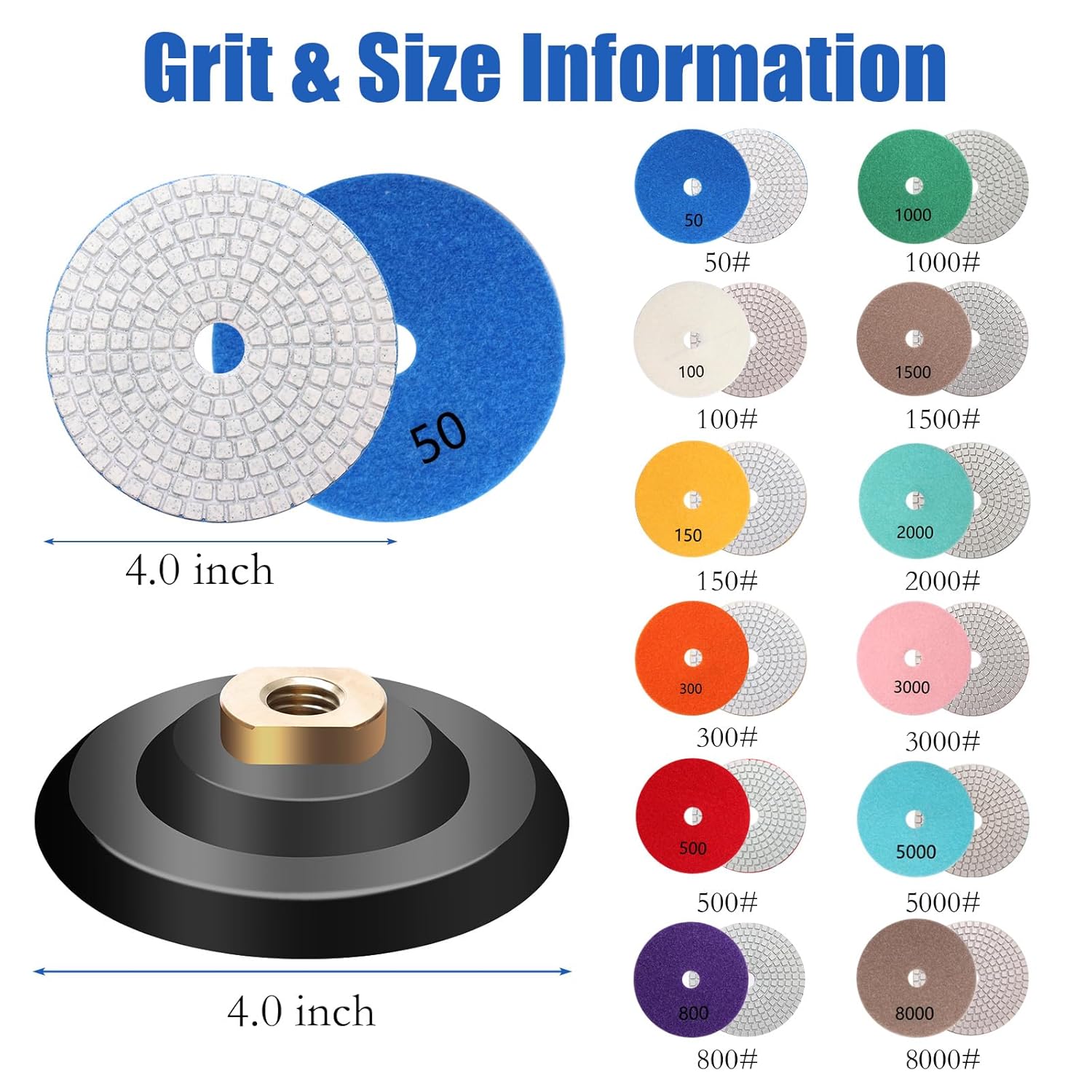 12+1 Pack 4 Inch Diamond Polishing Pads Wet/Dry (50-8000 Grit) H15584