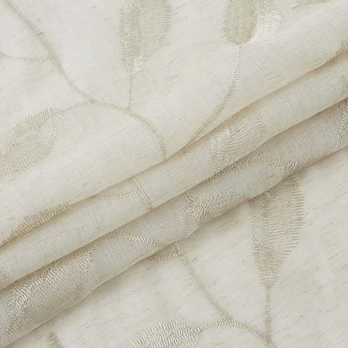 White Floral Semi Sheer Curtains 84 inch Grommet Top W38 x L84 x2 A341