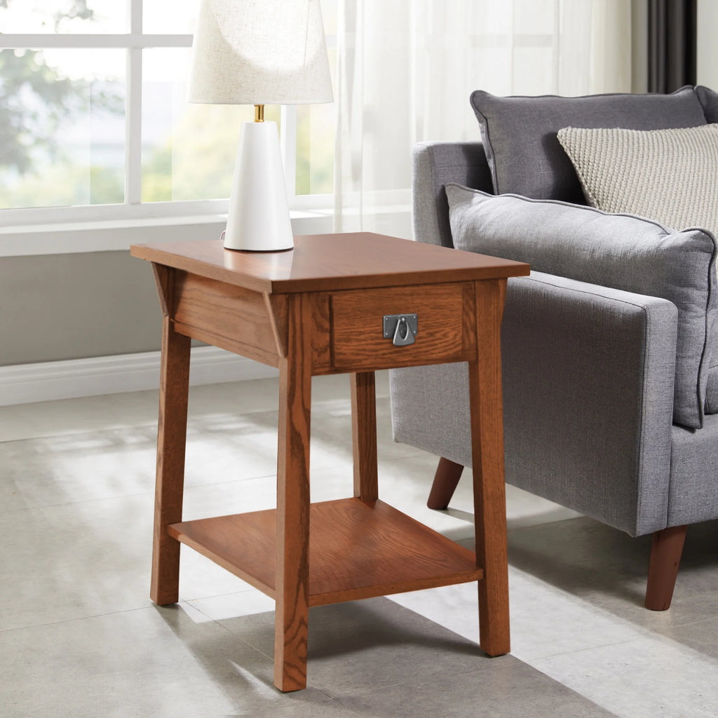 Mission End Table with Drawer Solid Wood Russet Finish F6235