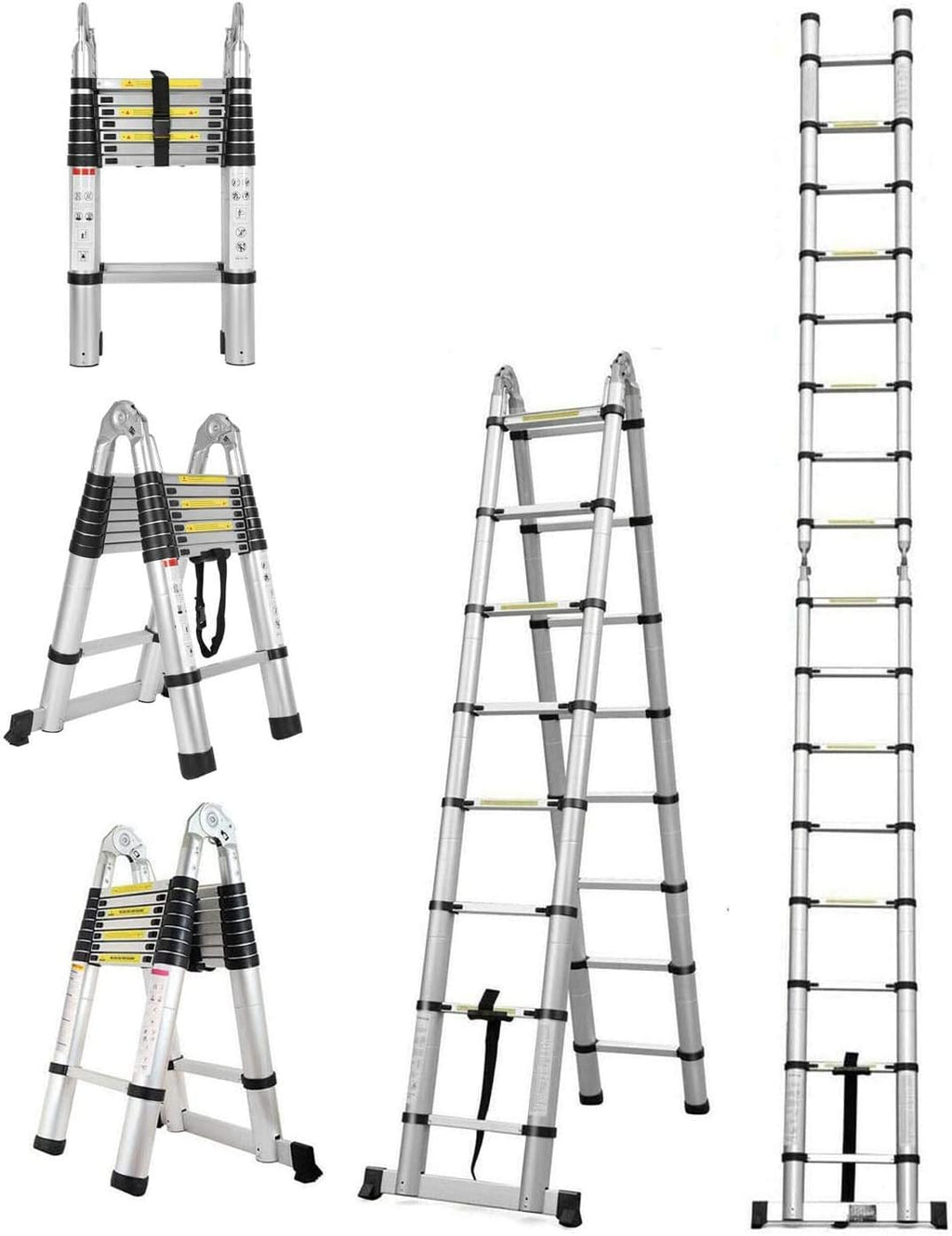 16.5FT/5M Telescopic Aluminum Extension Ladder with Slip-Proof Feet F7580