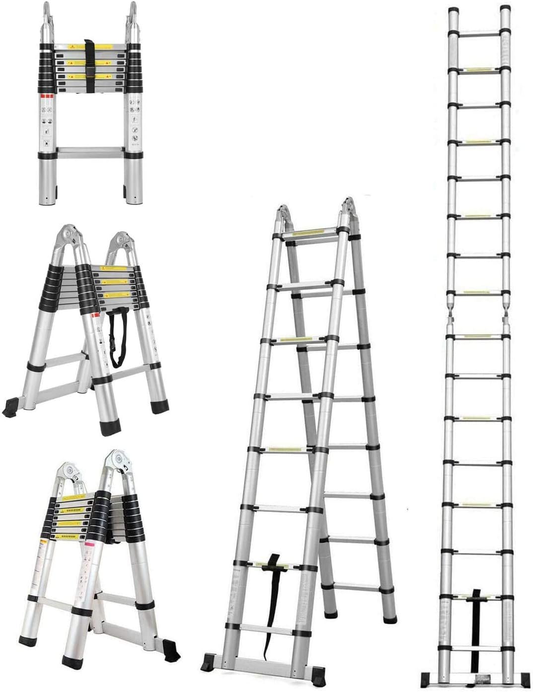 16.5FT/5M Telescopic Aluminum Extension Ladder with Slip-Proof Feet F7580