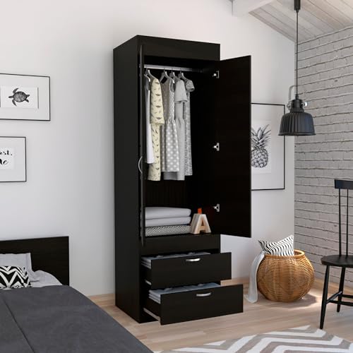 White 2 Door 1 Drawer Wood Armoire Wardrobe W65892