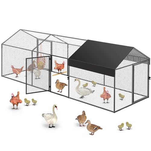 Large Metal Chicken Coop 120" L×40" W×40" H Heavy Duty Chicken Run Hen House with Waterproof Anti-UV Cover D7490