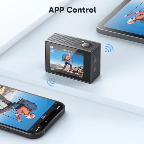 4K30FPS 20MP WiFi Action Camera with EIS Ultra HD Underwater Camera 131FT Waterproof Camera Remote Control 4X Zoom Support External Microphone Silver E69091