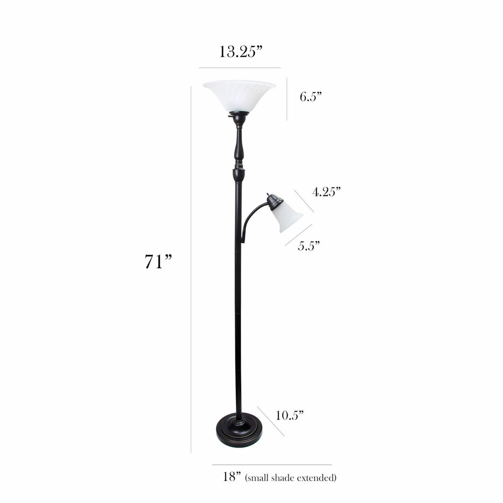 2 Light Floor Lamp with White Marble Glass, Restoration Bronze J892077