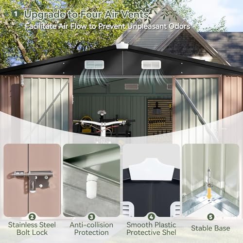 10 x 12FT Outdoor Storage Shed with Double Hinged Door Metal Shed Q97246