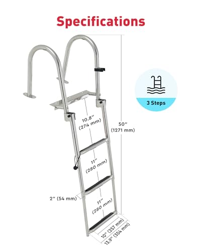 3 Step Telescoping Boat Ladder with 400lb Strength 316 Stainless Steel Nonslip Steps R823