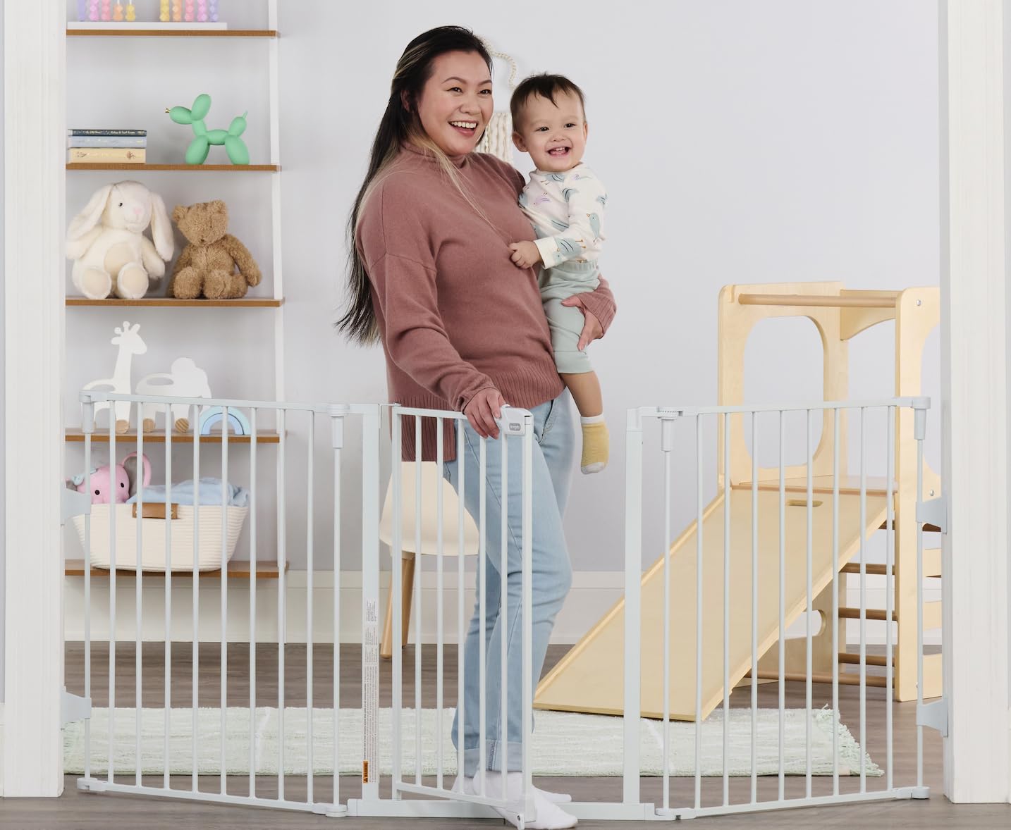 Black 36" H Baby Gate and 76" Wide 3-Panel Configurable Baby Gate K6143