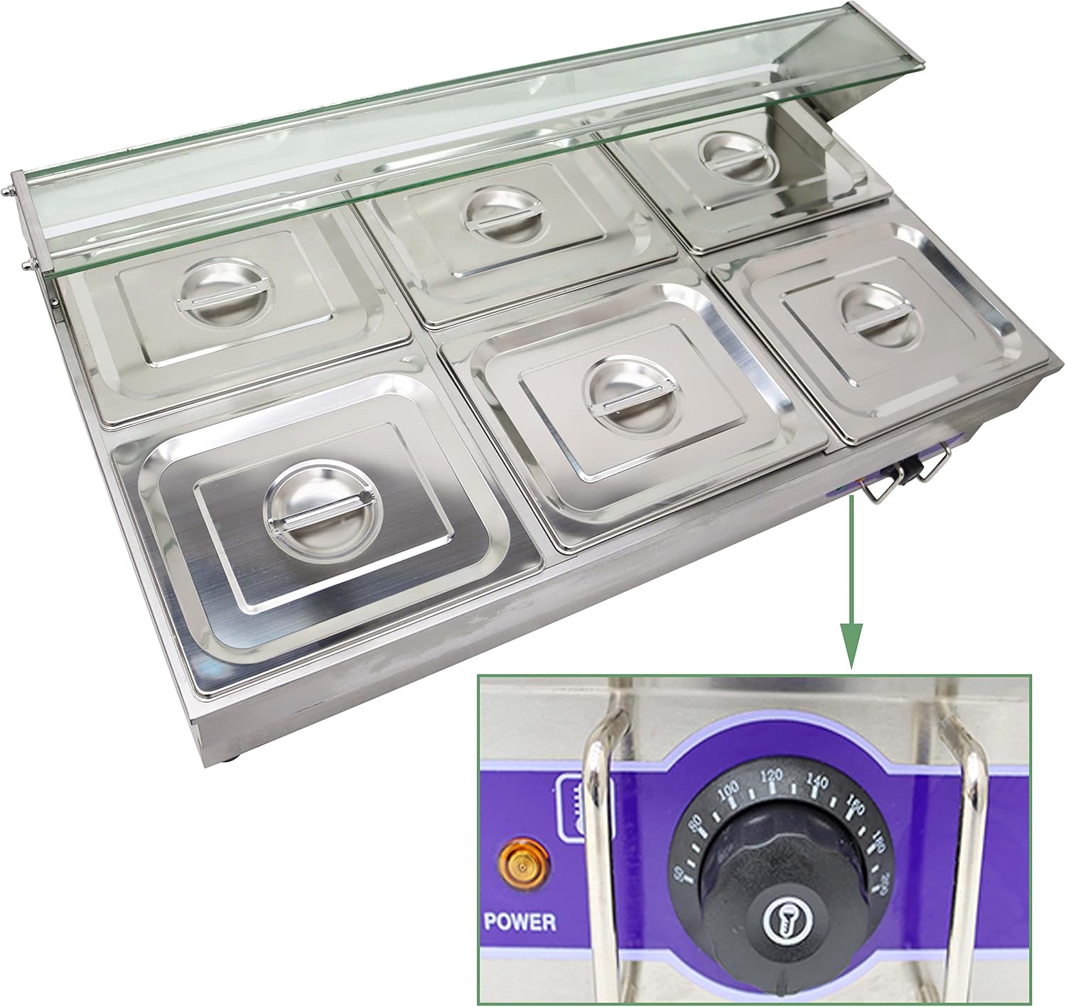 6-Pan Stainless Steel Electric Food Warmer 2000W T378170