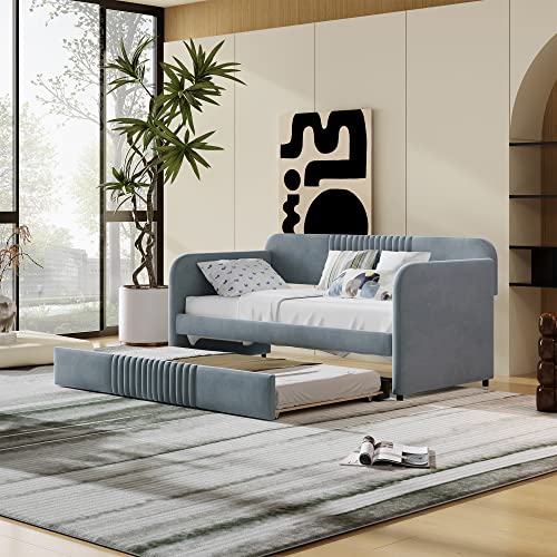 Twin Size Upholstered Daybed with 2 Storage Drawers Velvet Y163212