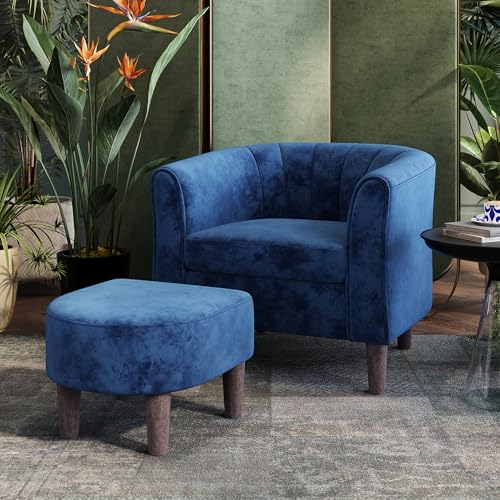 Olive Green Velvet Accent Chair with Ottoman E416551
