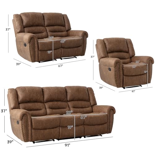 Manual Recliner Sofa Set, 2 Pieces, Nut Brown L26892