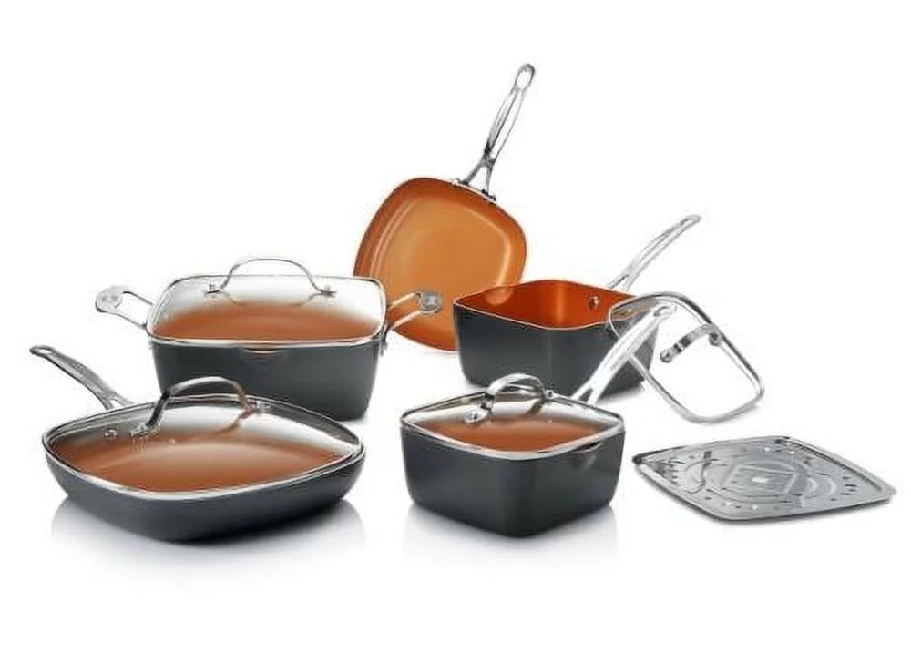 10 Piece Nonstick Ceramic Pots and Pans Set with Steamer O637