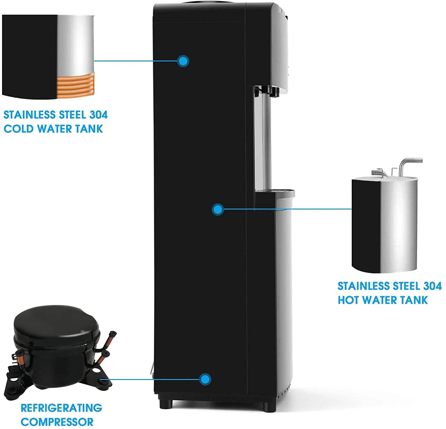 5 Gallon Top Loading Hot Cold Water Cooler Dispenser with Child Safety Lock G23327