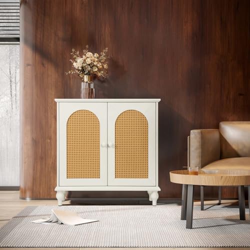 White Rattan Storage Cabinet with Adjustable Shelves R860