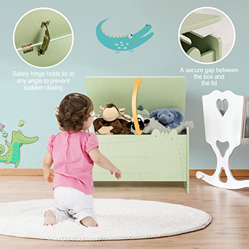 White Wooden Toy Box with Safety Hinge N87929
