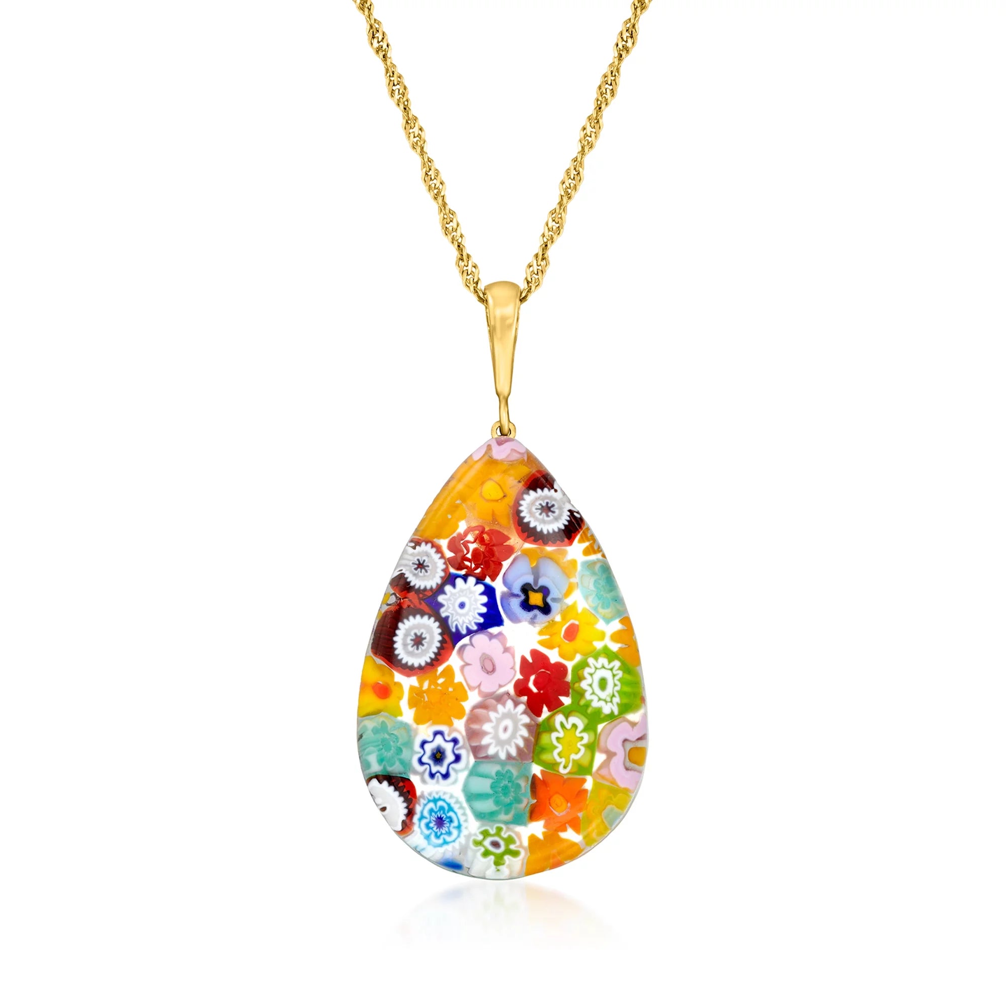 Italian Multicolored Murano Glass Millefiori Pendant Necklace in 18kt Gold Over Sterling B69384