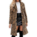 Womens Leopard Print Fleece Faux Fur Long Jacket Overcoat Plus Size Q3062