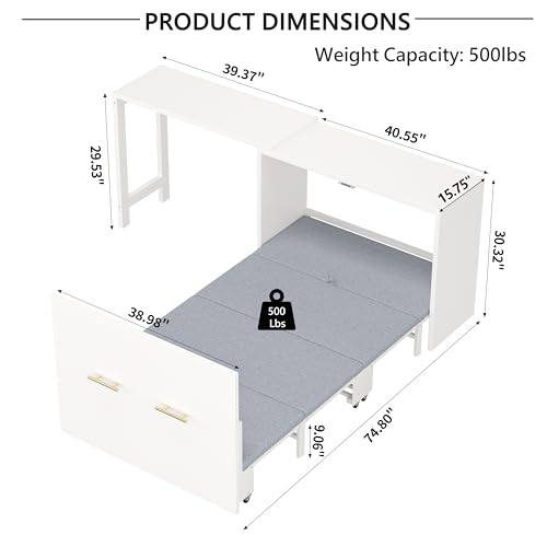 White Twin Folding Murphy Bed with Mattresses and Desk H653