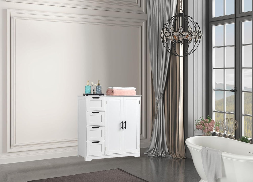 White Bathroom Storage Cabinet with Doors and Drawers 31.5" L x 11.81" W x 31.5" H X5902